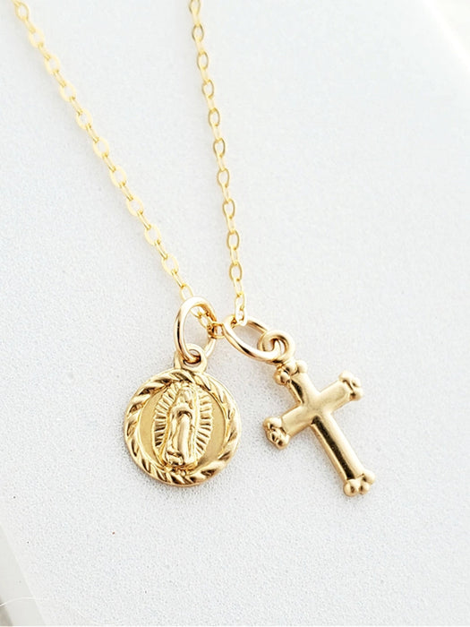 Miraculous Mary Cross Charm Necklace | Gold Filled Chain Pendants | Light Years
