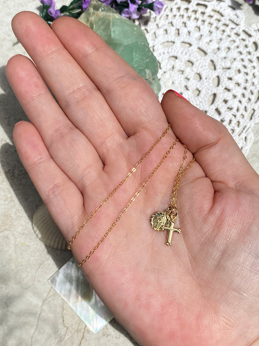 Miraculous Mary Cross Charm Necklace | Gold Filled Chain Pendants | Light Years