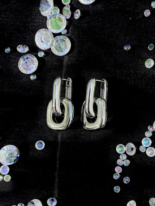 Thick Chain Linked Huggie Hoops | Silver Plated Earrings | Light Years