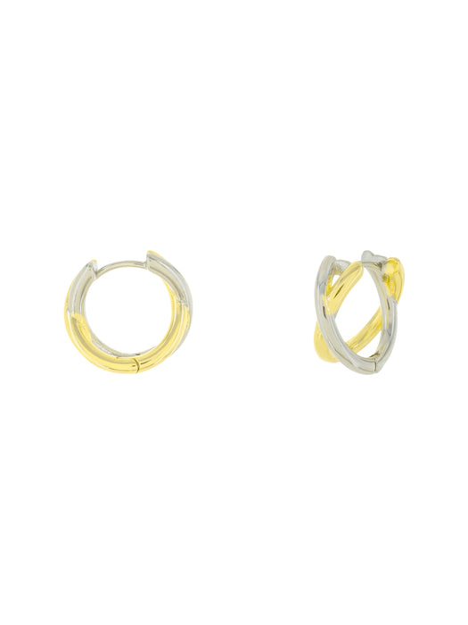 Two Tone Crossing Bar Huggie Hoops | Silver Gold Plated Earrings | Light Years