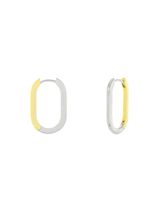 2 Tone Oval Huggie Hoops | Silver Gold Plated Earrings | Light Years
