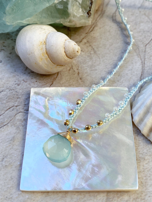 Chalcedony Beaded Briolette Gemstone Cord Necklace | Gold Filled | Light Years Jewelry