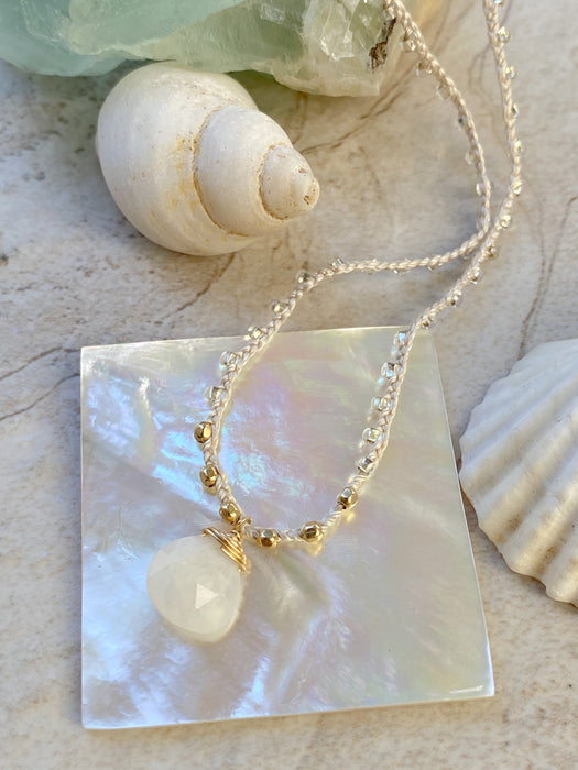 Moonstone Beaded Briolette Gemstone Cord Necklace | Gold Filled | Light Years Jewelry