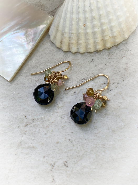 Onyx & Tourmaline Cluster Dangles | Gold Filled Earrings | Light Years