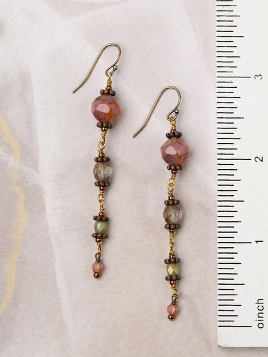 Mauve Czech Glass Cascade Dangles by Anne Vaughan | Brass Earrings | Light Years