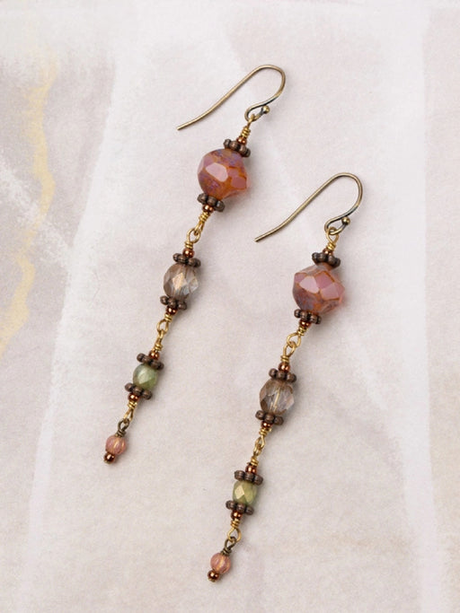 Mauve Czech Glass Cascade Dangles by Anne Vaughan | Brass Earrings | Light Years