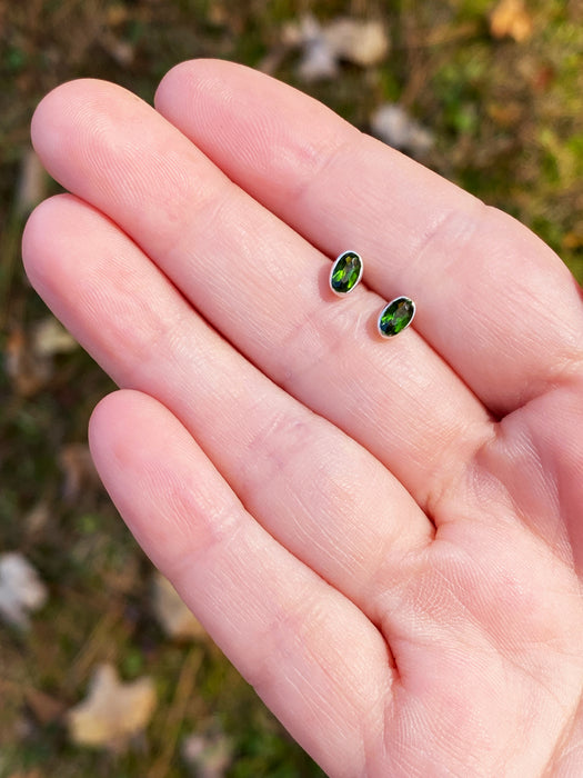Faceted Chrome Diopside Posts | Sterling Silver Studs Earrings | Light Years