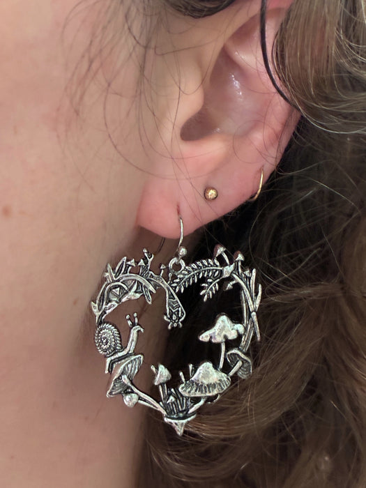 Snail Mushroom Fern Heart Dangles | Silver Fashion Earrings | Light Years