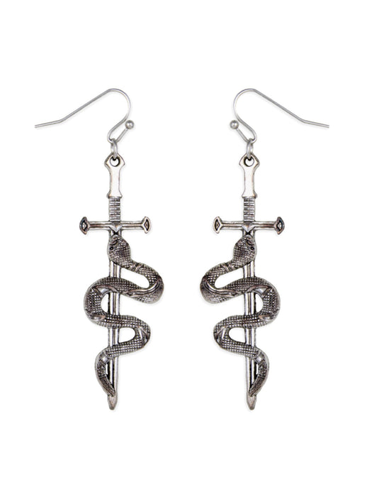 Snake & Sword Statement Dangles | Silver Fashion Earrings | Light Years