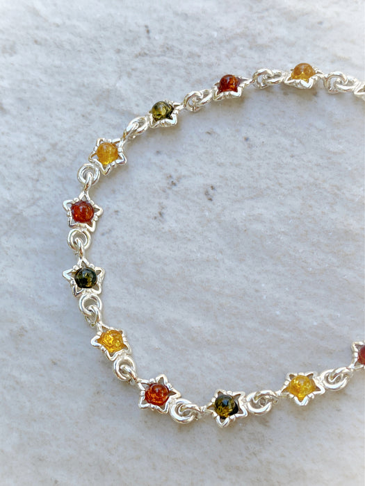 Amber Star Link Bracelet | Sterling Silver Baltic Amber | Light Years 