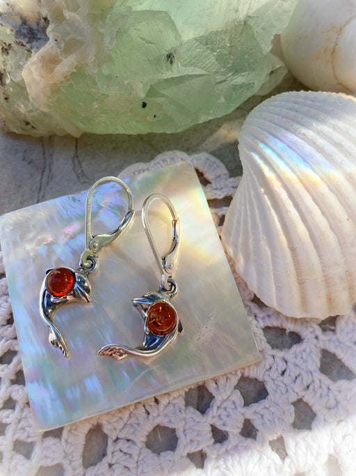 Baltic Amber Dolphin Dangles | Sterling Silver Beach Earrings | Light Years