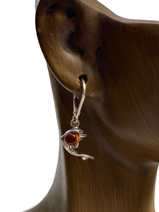 Baltic Amber Dolphin Dangles | Sterling Silver Beach Earrings | Light Years