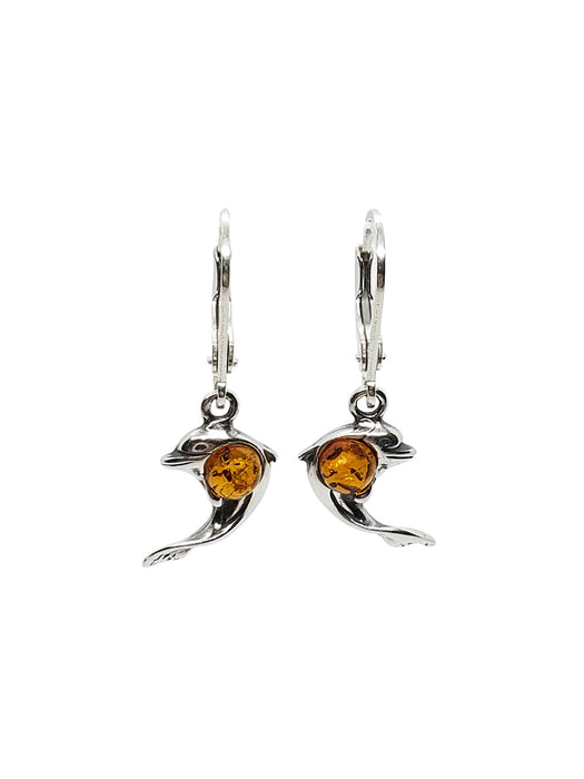 Baltic Amber Dolphin Dangles | Sterling Silver Beach Earrings | Light Years