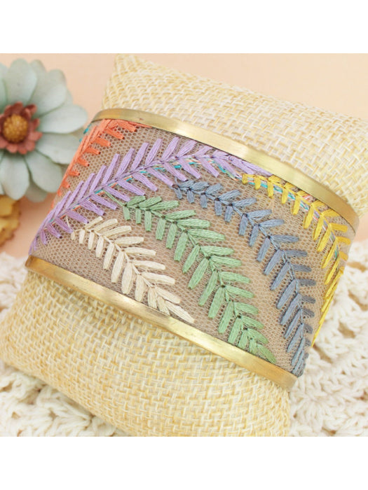 Pastel Ferns Embroidered Cuff Bracelet | Light Years Jewelry