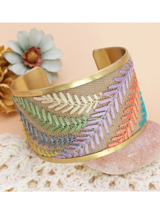 Pastel Ferns Embroidered Cuff Bracelet | Light Years Jewelry