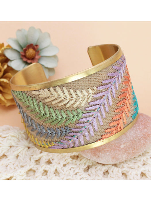 Pastel Ferns Embroidered Cuff Bracelet | Light Years Jewelry