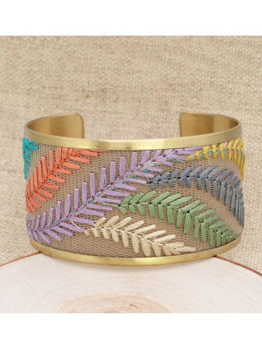 Pastel Ferns Embroidered Cuff Bracelet | Light Years Jewelry