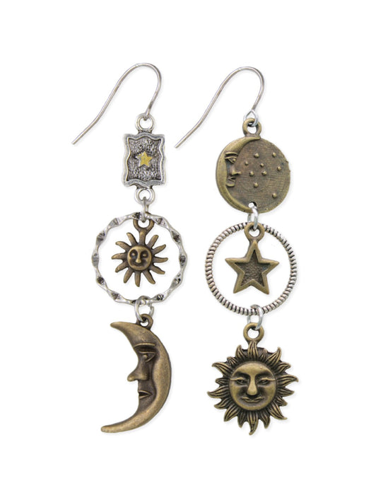 Celestial Dream Dangles | Antique Brass Silver Earrings | Light Years