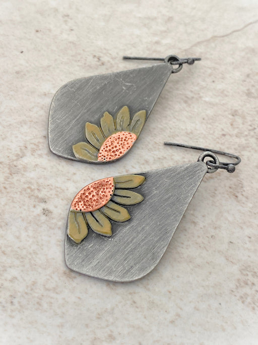 Mixed Metal Flower Dangles | Silver Gold Copper Fashion Earrings | Light Years