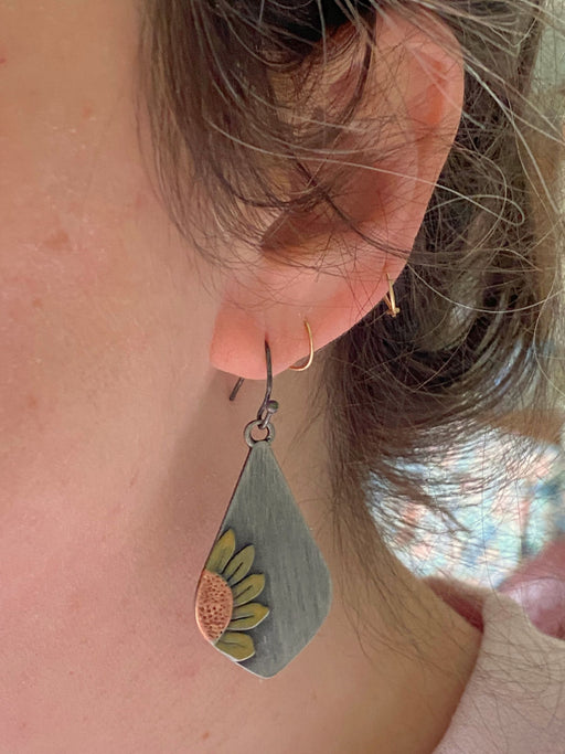Mixed Metal Flower Dangles | Silver Gold Copper Fashion Earrings | Light Years