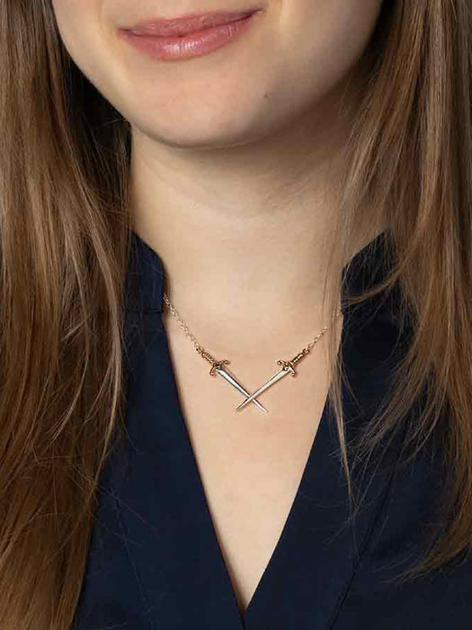 Crossed Sword Statement Necklace | Sterling Silver Bronze Festoon | Light Years
