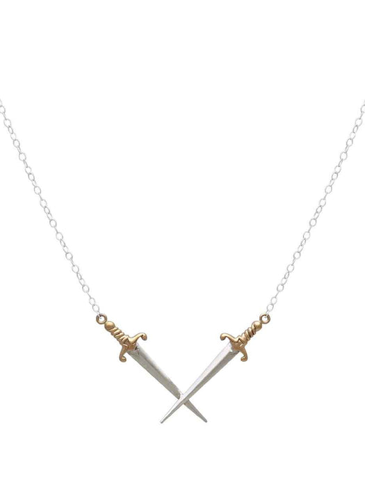Crossed Sword Statement Necklace | Sterling Silver Bronze Festoon | Light Years