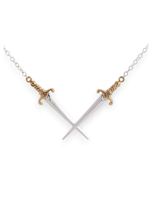 Crossed Sword Statement Necklace | Sterling Silver Bronze Festoon | Light Years