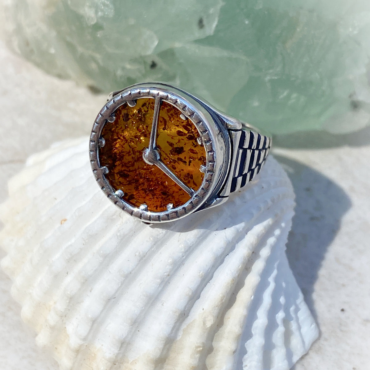 Secret Ring Watch Fancy Amber Look Glass Cabochon Art Ring Open size from 6-to 8 Cabochon Ring – Lalique North America main image 3