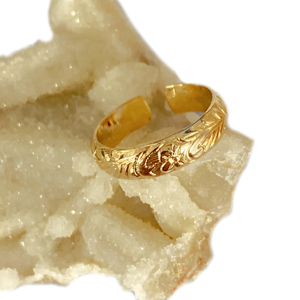 Wide Engraved Floral Toe Ring | 14kt Gold Filled Bands | Light Years Jewelry
