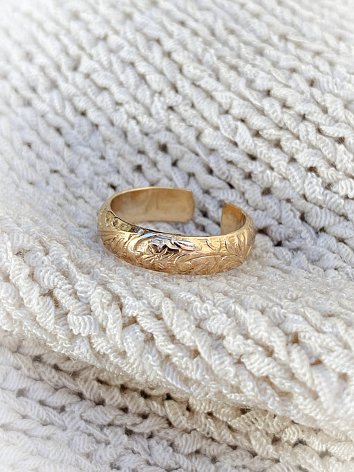 Wide Engraved Floral Toe Ring | 14kt Gold Filled Bands | Light Years Jewelry