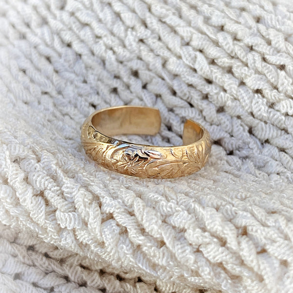 Wide Engraved Floral Toe Ring | 14kt Gold Filled Bands | Light Years Jewelry