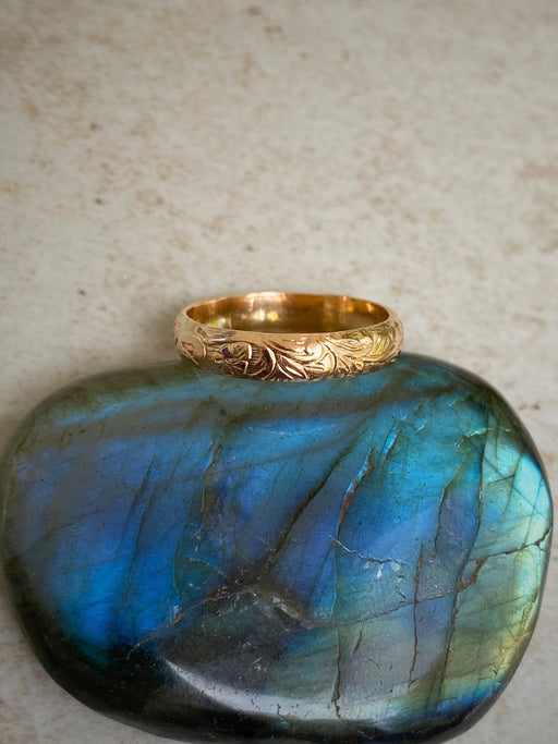 Wide Floral Embossed Band | 14k Gold Filled Ring | Size 5 6 7 8 9 10 11 | Light Years