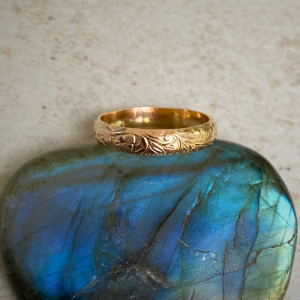 Wide Floral Embossed Band | 14k Gold Filled Ring | Size 5 6 7 8 9 10 11 | Light Years