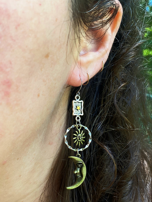 Celestial Dream Dangles | Antique Brass Silver Earrings | Light Years