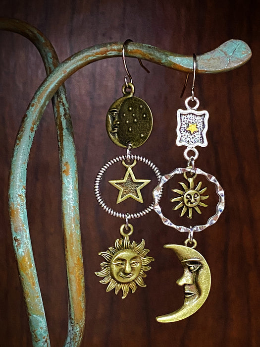 Celestial Dream Dangles | Antique Brass Silver Earrings | Light Years