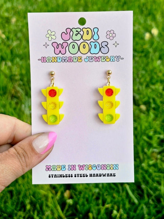 Traffic Light Statement Posts by Jedi Woods | Gold Stainless Steel Studs | Light Years