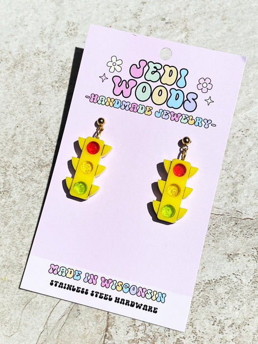 Traffic Light Statement Posts by Jedi Woods | Gold Stainless Steel Studs | Light Years