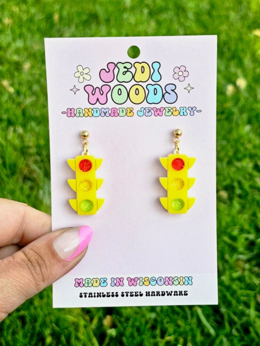 Traffic Light Statement Posts by Jedi Woods | Gold Stainless Steel Studs | Light Years