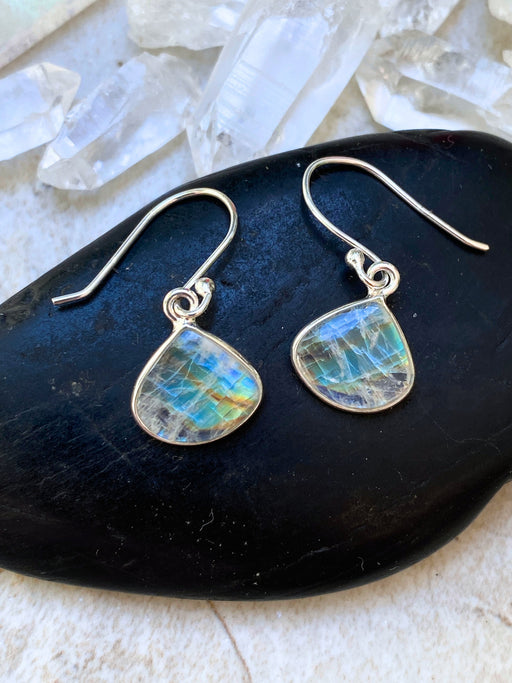 Rainbow Moonstone Dangles | Sterling Silver Gemstone Earrings | Light Years