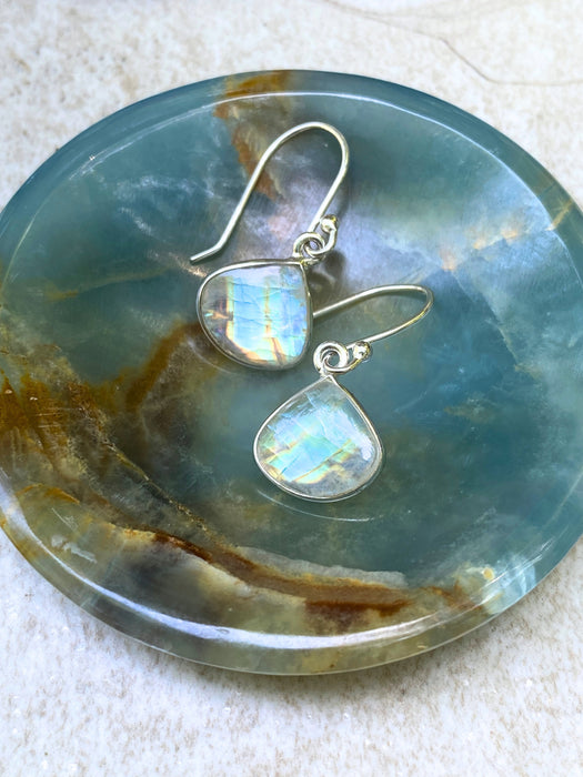Rainbow Moonstone Dangles | Sterling Silver Gemstone Earrings | Light Years