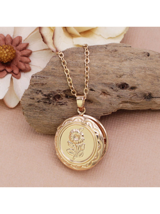 Embossed Flower Locket Necklace | Gold Chain Pendant | Light Years Jewelry