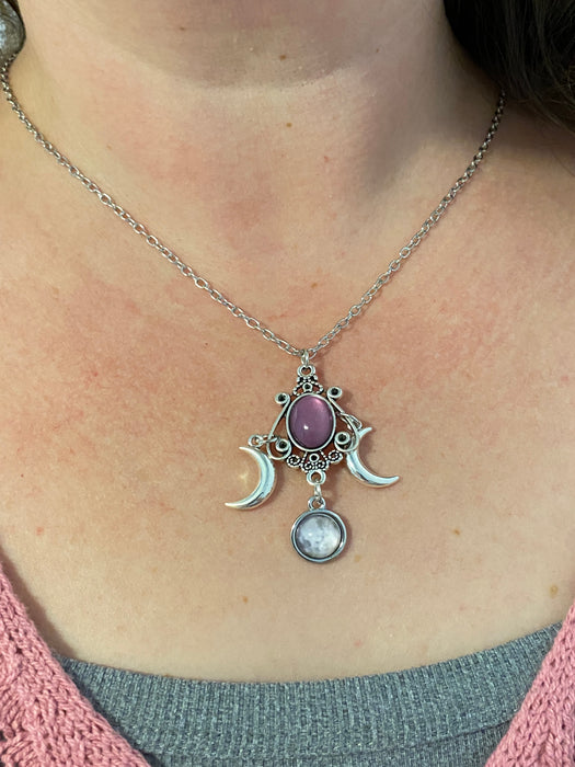 Mystical Moon Necklace | Silver Tone Celestial Chain Pendant | Light Years