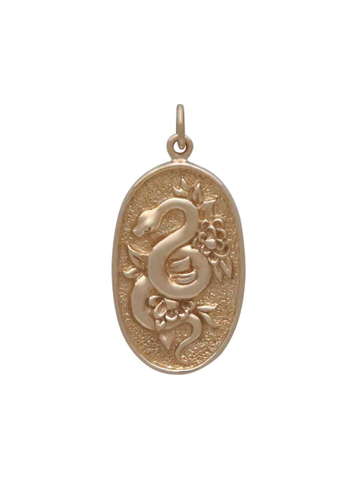 Bronze Snake & Flower Pendant | Necklace Charm Gothic Romantic | Light Years