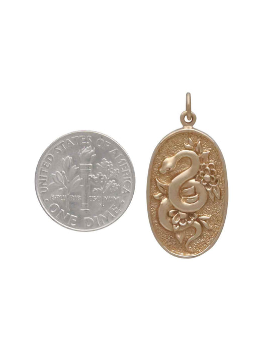 Bronze Snake & Flower Pendant | Necklace Charm Gothic Romantic | Light Years