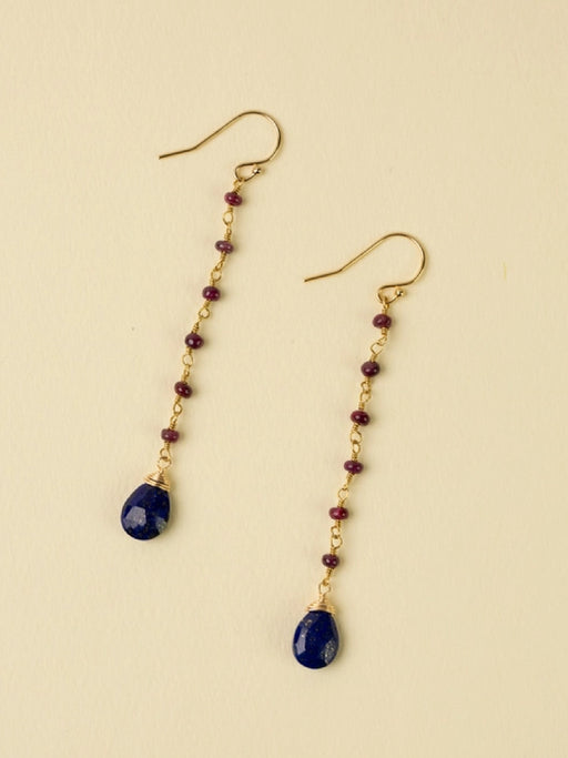 Ruby & Lapis Drop Dangles by Anne Vaughan | Gold Filled Earrings | Light Years