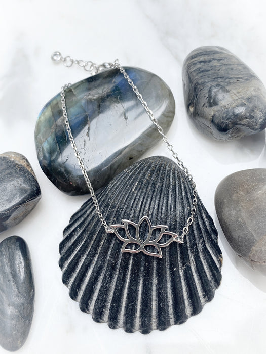 Lotus Outline Bracelet | Silver Plated Chain | Light Years Jewelry