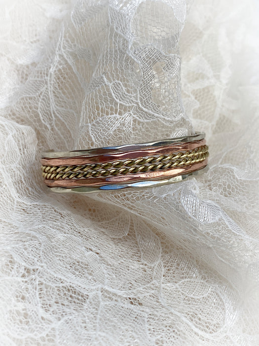 Hammered Twist Cuff Bracelet | Silver Plated Multi Metal | Light Years