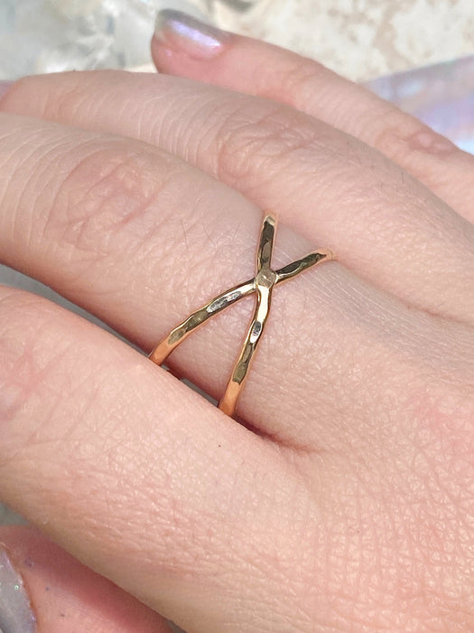 Hammered X Ring | 14kt Gold Filled USA Sizes 6 7 8 9 10 11 | Light Years 
