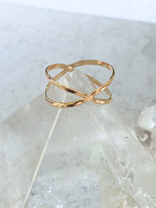 Hammered X Ring | 14kt Gold Filled USA Sizes 6 7 8 9 10 11 | Light Years 