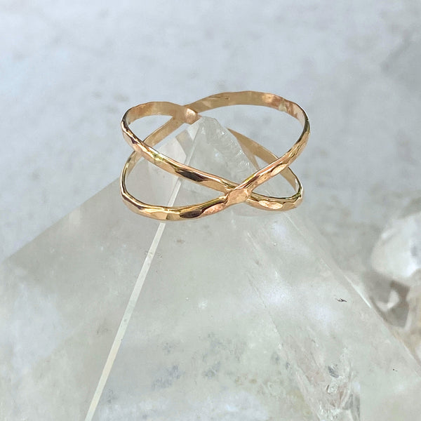 Hammered X Ring | 14kt Gold Filled USA Sizes 6 7 8 9 10 11 | Light Years 